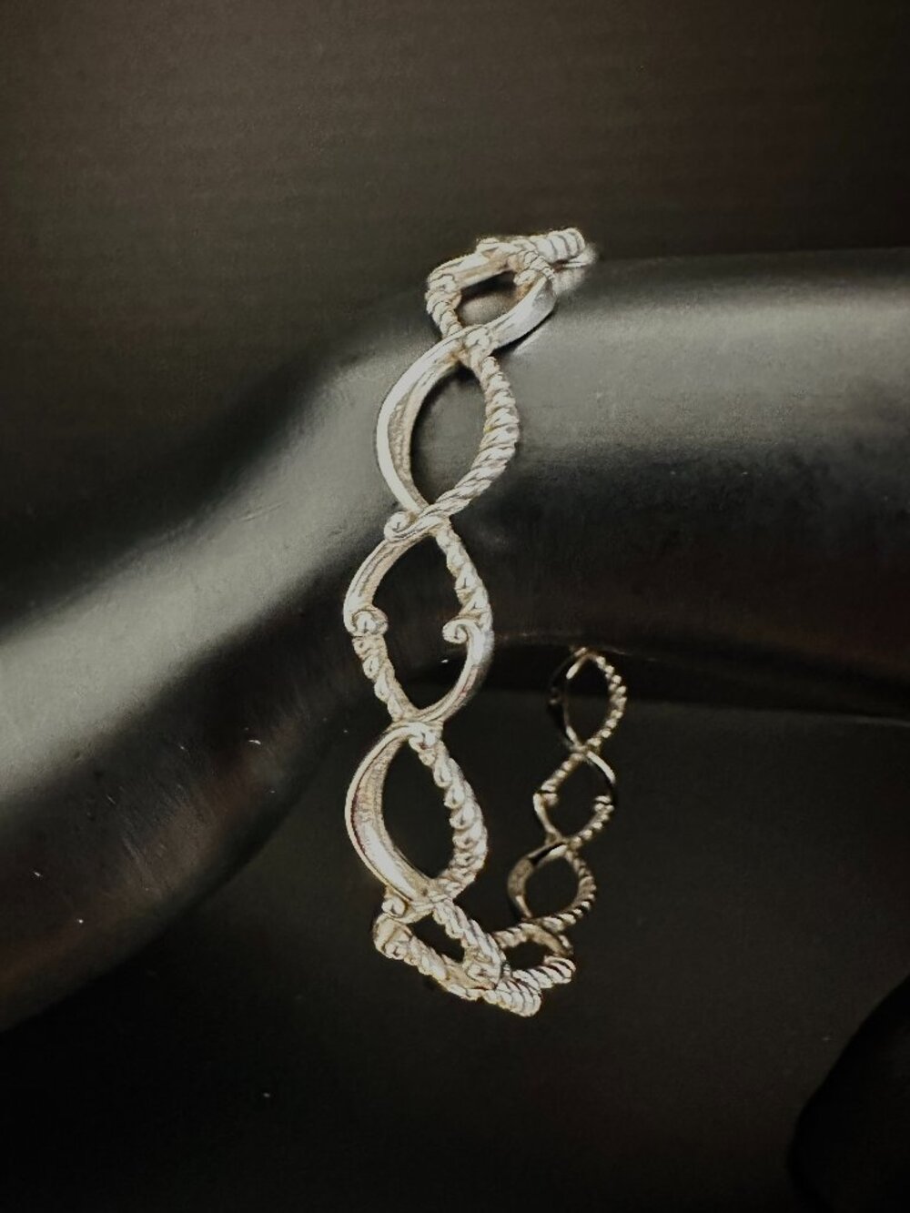 925 Sterling Silver Infinity Link Bracelet | 8” Twisted Rope Design | 16g | Sign